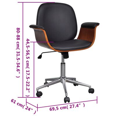 vidaXL Cadeira c/ braços giratória madeira curvada e couro artificial