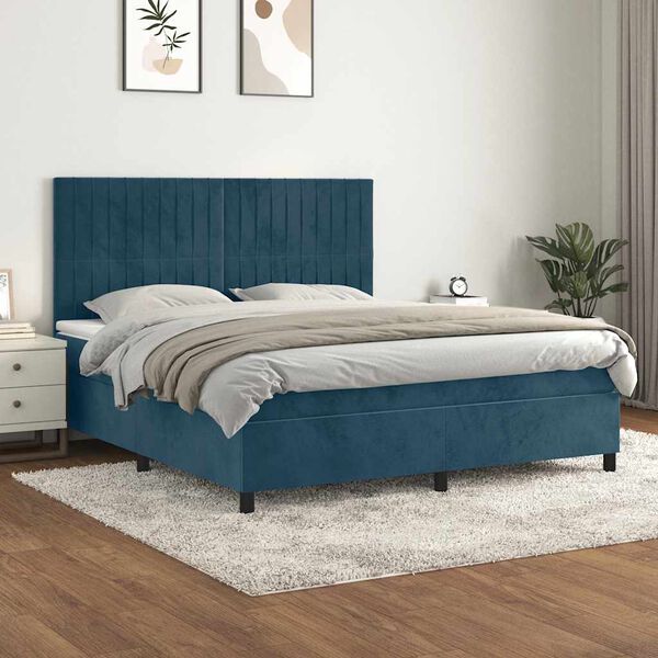 vidaXL Cama com molas/colch&atilde;o 180x200 cm veludo azul-escuro