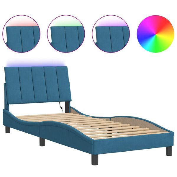 vidaXL Estrutura de cama com LED sem colchão Hanko 90x190 cm veludo azul