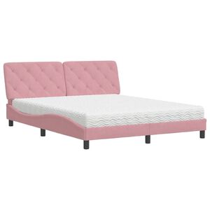 vidaXL Cama com colch&atilde;o 160x200 cm veludo rosa