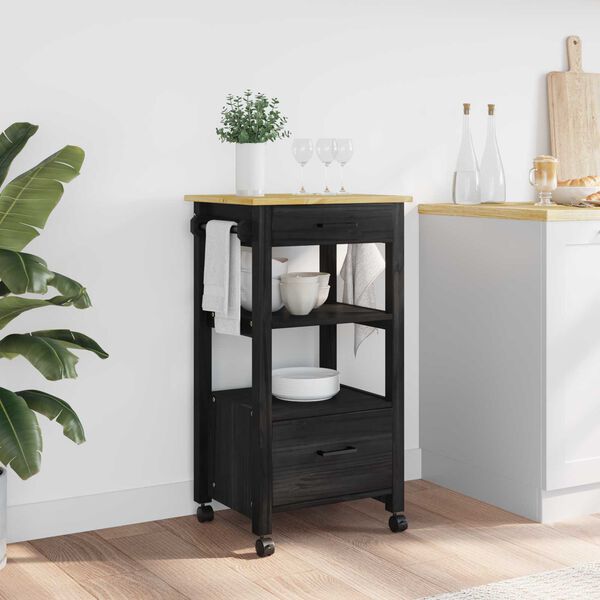 vidaXL Carrinho de Cozinha Liso Preto