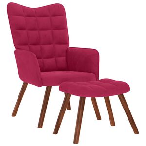vidaXL Cadeira de descanso com banco veludo vermelho tinto
