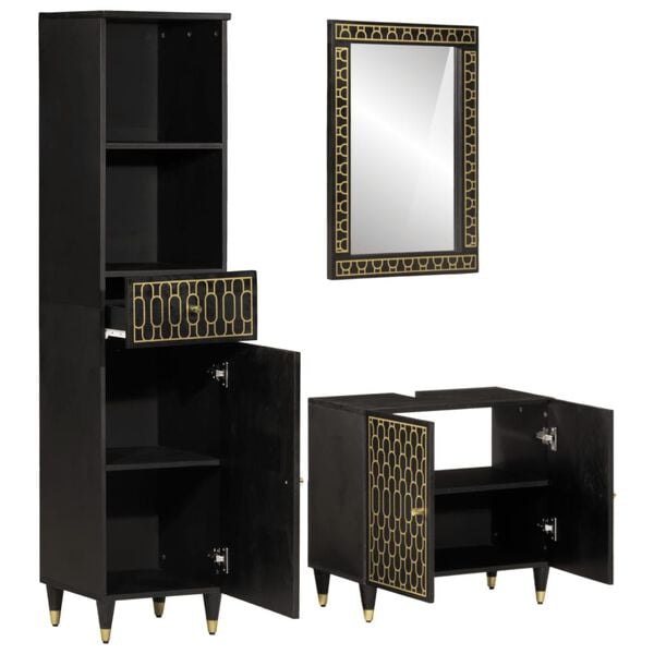 vidaXL 3 pcs conj. móveis p/ casa de banho madeira mangueira maciça