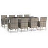 vidaXL 9 pcs conjunto de jantar p/ jardim c/ almofad&otilde;es vime PE cinza