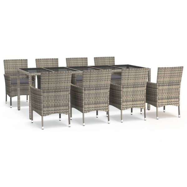vidaXL 9 pcs conjunto de jantar p/ jardim c/ almofad&otilde;es vime PE cinza