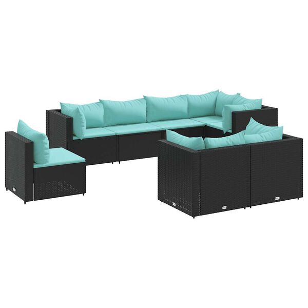 vidaXL 8 pcs conjunto lounge de jardim c/ almofad&otilde;es vime PE preto