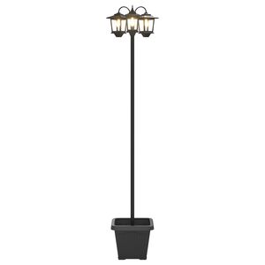 vidaXL Lumin&aacute;ria de Poste com 3 Cabe&ccedil;as e Jardineira Preto