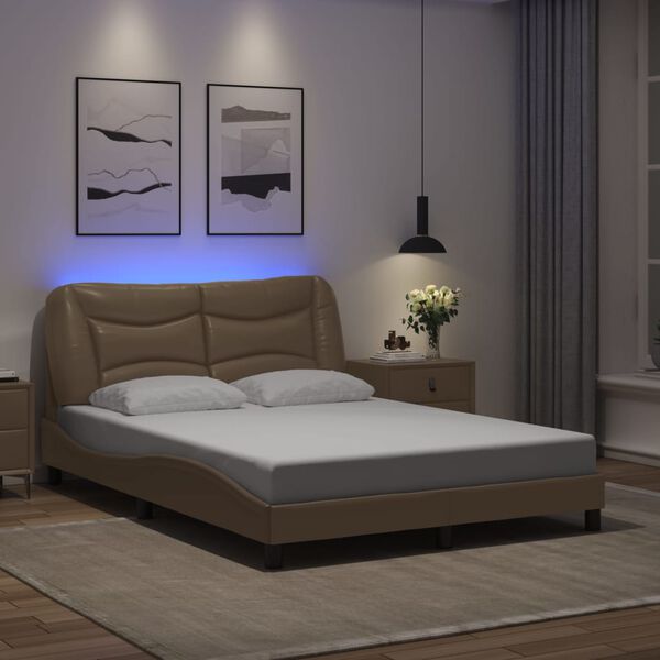 vidaXL Estrutura de cama com LED sem colchão Hvar 140x190 cm cappuccino