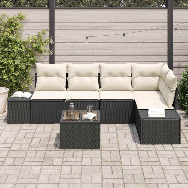 vidaXL Conjunto de Sofá de Jardim 6 pcs Preto vime PE