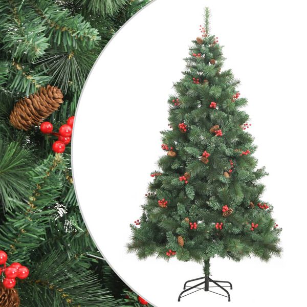 vidaXL &Aacute;rvore de Natal artificial articulada c/ pinhas e bagas 210 cm