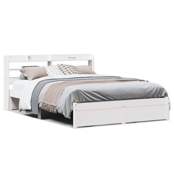 vidaXL Estrutura cama c/ cabeceira 120x190 cm pinho maci&ccedil;o branco
