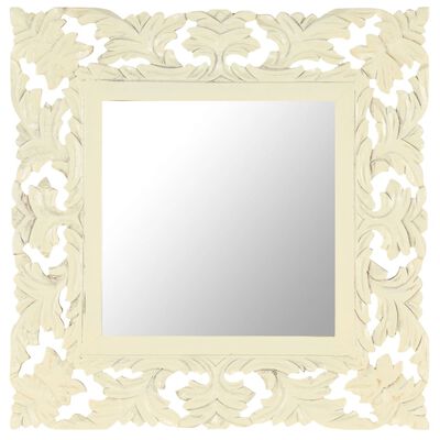 vidaXL Espelho esculpido à mão 50x50 cm mangueira maciça branco