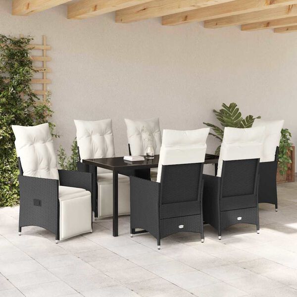 vidaXL Conjunto de Jantar para Jardim 7 pcs Preto Rattan Sint&eacute;tico