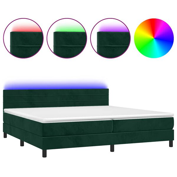 vidaXL Cama box spring c/ colch&atilde;o/LED 200x200 cm veludo verde-escuro