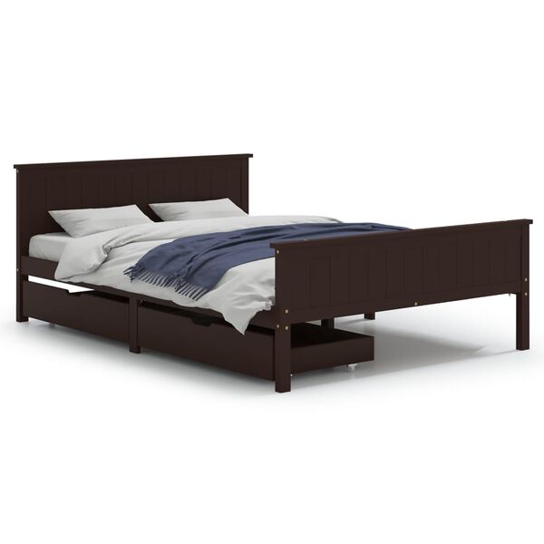 vidaXL Estrutura de cama c/ 2 gavetas 160x200 cm pinho castanho-escuro