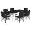 vidaXL 7 pcs conjunto de jantar p/ jardim c/ almofad&otilde;es vime PE preto