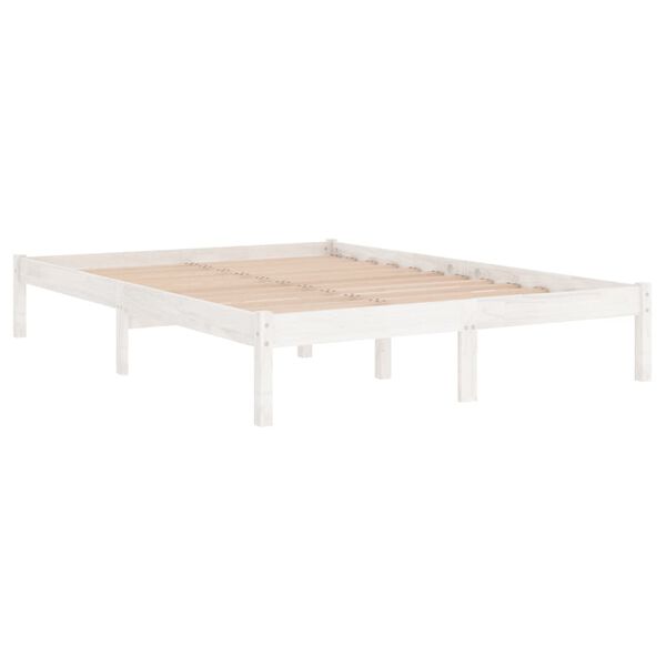 vidaXL Estrutura de cama casal 135x190 cm madeira maci&ccedil;a branco