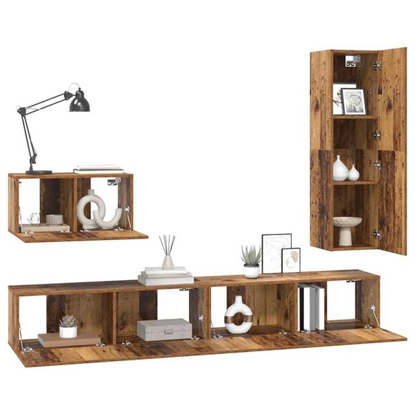 vidaXL Conjunto de m&oacute;vel de TV 4 pcs Madeira Antiga Madeira processada