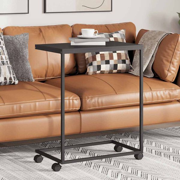 vidaXL Mesa de apoio c/ rodas 55x35x70 cm derivados de madeira preta