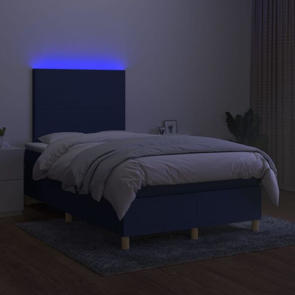 vidaXL Cama box spring c/ colch&atilde;o e LED 120x200 cm tecido azul