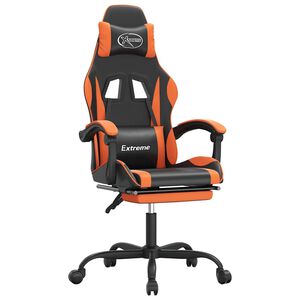 vidaXL Cadeira gaming c/ apoio p/ p&eacute;s couro artificial preto e laranja