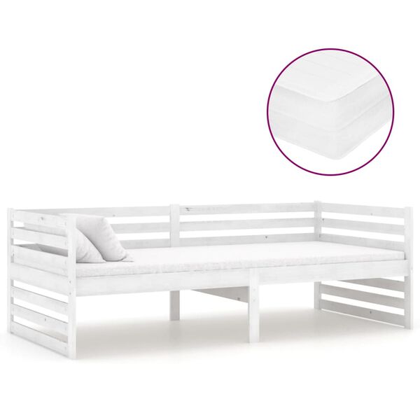 vidaXL Sof&aacute;-cama com colch&atilde;o 90x200 cm pinho maci&ccedil;o branco