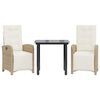 vidaXL 3 pcs conjunto bistr&ocirc; com almofad&otilde;es vime PE bege