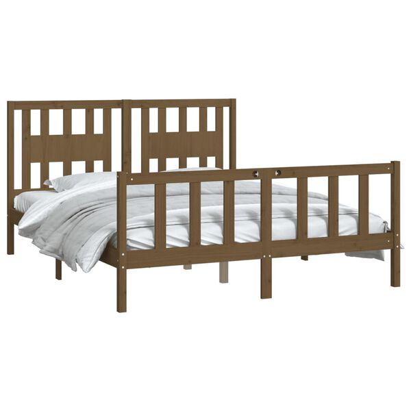 vidaXL Estrutura cama casal c/ cabeceira 150x200cm pinho castanho-mel