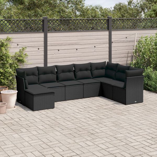 vidaXL 8 pcs conjunto sof&aacute;s de jardim com almofad&otilde;es vime PE preto