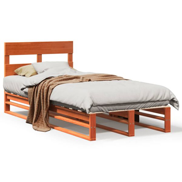 vidaXL Cama sem colch&atilde;o 90x200 cm pinho maci&ccedil;o castanho-mel