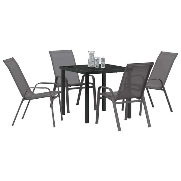 vidaXL Conjunto de Jantar para Jardim 5 pcs Cinza e Preto
