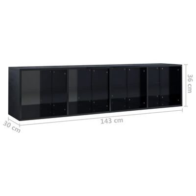 vidaXL Estante/móvel de TV 36x30x143 cm contraplacado preto brilhante
