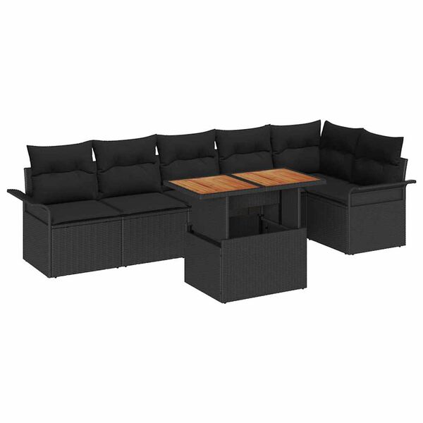 vidaXL Conjunto de Sof&aacute; de Jardim com almofada 7 pcs Preto vime PE