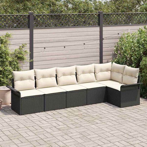vidaXL Conjunto de Sofá de Jardim com almofada 6 pcs Preto vime PE