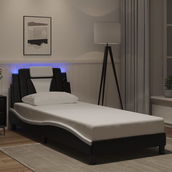 vidaXL Estrutura de cama Viana com LED sem colch&atilde;o 90x190 cm preto/branco