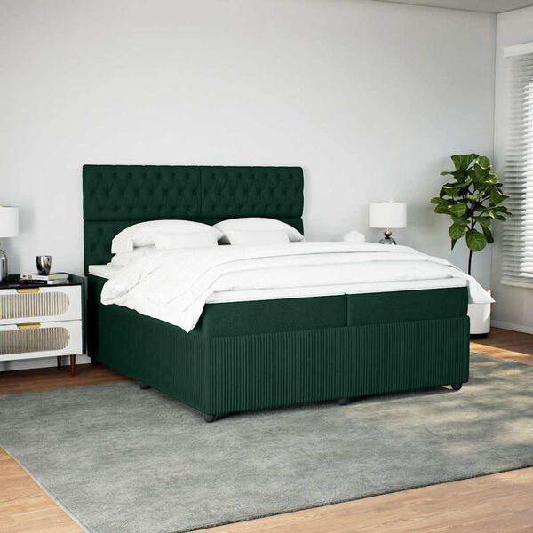 vidaXL Cama com molas/colch&atilde;o 200x200 cm veludo verde-escuro
