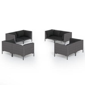 vidaXL 8 pcs conj. lounge jardim c/ almofad&otilde;es vime PE cinzento-escuro
