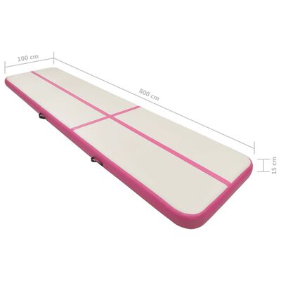 vidaXL Colchão de ginástica insuflável c/ bomba 800x100x15 cm PVC rosa