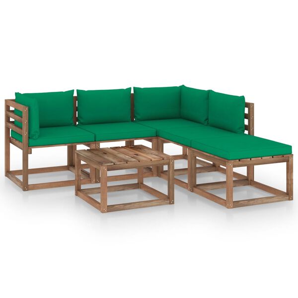 vidaxL 6 pcs conjunto lounge de paletes c/ almofad&otilde;es pinho impregnado
