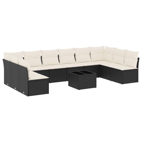vidaXL 11 pcs conjunto sofás de jardim c/ almofadões vime PE preto