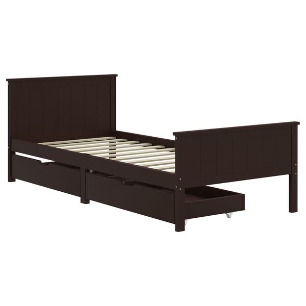 vidaXL Cama com 2 gavetas 100x200 cm pinho maci&ccedil;o castanho-escuro