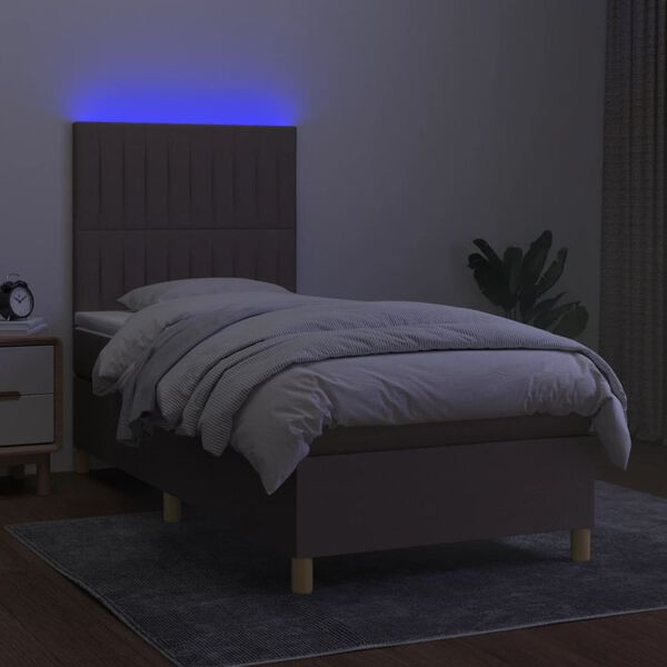 vidaXL Cama box spring + colch&atilde;o/LED 90x190cm tecido cinza-acastanhado