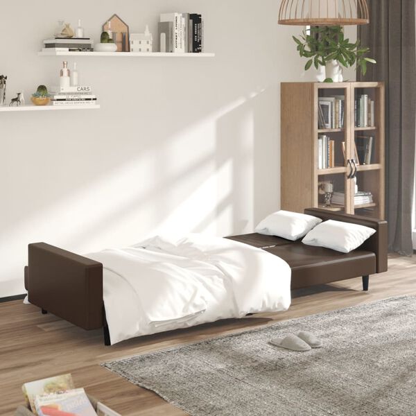 vidaXL Sof&aacute;-cama de 2 lugares couro artificial castanho