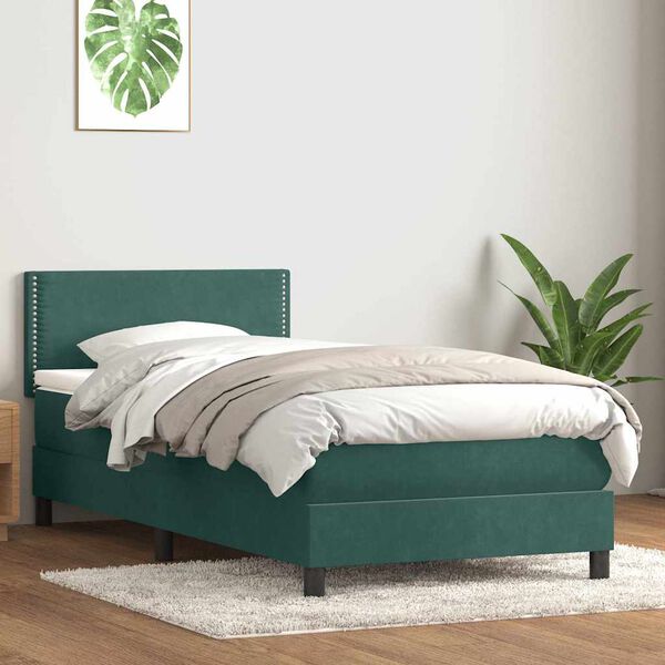 vidaXL Cama com molas/colch&atilde;o verde-escuro 80x210 cm veludo