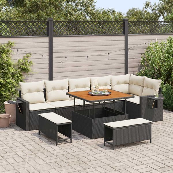vidaXL Conjunto de Sof&aacute; de Jardim 9 pcs Preto vime PE