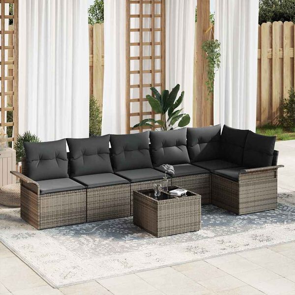 vidaXL Conjunto de Sof&aacute; de Jardim 7 pcs Cinzeto Rattan Sint&eacute;tico