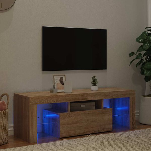vidaXL M&oacute;vel de TV com luzes LED 120x35x40 cm carvalho sonoma