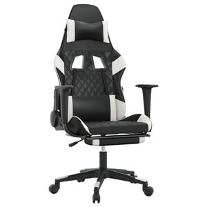 vidaXL Cadeira gaming massagens c/ apoio p&eacute;s couro artif. preto/branco