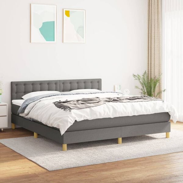 vidaXL Cama com molas/colch&atilde;o 180x200 cm tecido cinzento-escuro