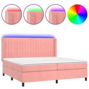 vidaXL Cama box spring c/ colch&atilde;o/LED 200x200 cm veludo rosa